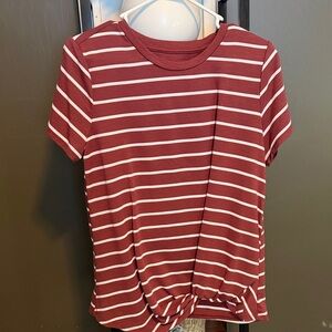Striped Short Sleeve Tee in Maroon and White